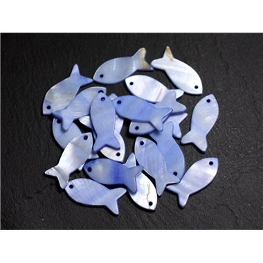 5pc - Perles Breloques Pendentifs Nacre - Poissons 23mm Bleu Pastel Lavande -  4558550039873 