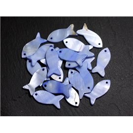 5pc - Beads Charms Pendants Mother of Pearl - Fish 23mm Pastel Blue Lavender - 4558550039873 
