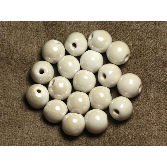 10pc - Perles Porcelaine Céramique Boules 12mm Blanc irisé - 4558550009586 