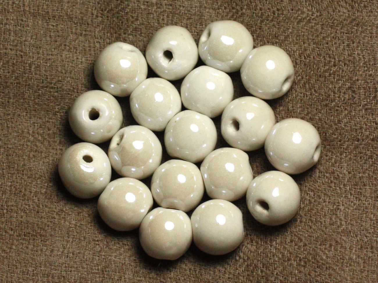 10pc - Perles Porcelaine Céramique Boules 12mm Blanc irisé - 4558550009586 
