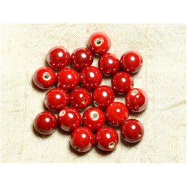 10pc - Perlas de cerámica de porcelana 12mm rojo - 4558550009562 