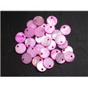 10pc - Perles Breloques Pendentifs Nacre Ronds Palets 11mm Rose   4558550005182 