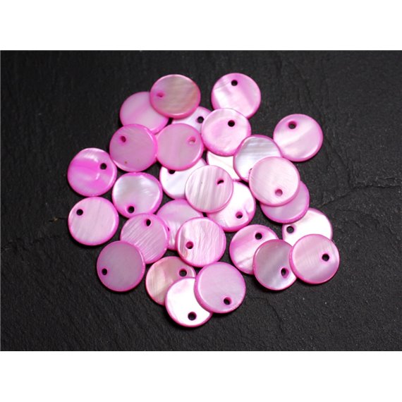 10pc - Perles Breloques Pendentifs Nacre Ronds Palets 11mm Rose   4558550005182 