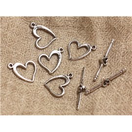 50 juegos - Broches T Toggle Silver Metal Quality Hearts 18mm - 4558550024510 