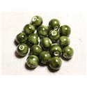 10pc - Perles Céramique Porcelaine Boules 12mm Vert Olive Kaki -  4558550088857 