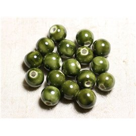 10pc - Porcelain Ceramic Beads Balls 12mm Olive Green Khaki - 4558550088857 