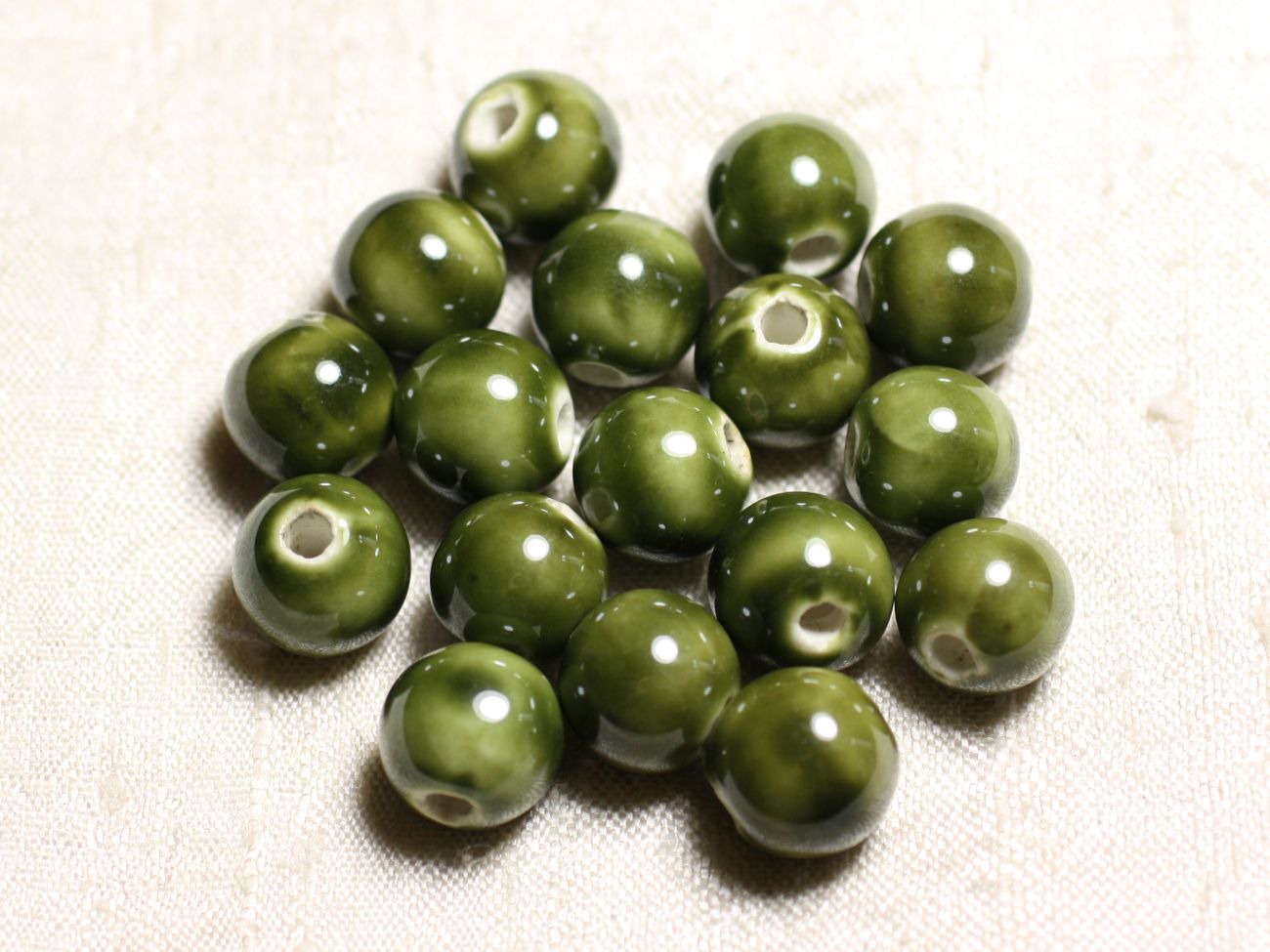 10pc - Perles Céramique Porcelaine Boules 12mm Vert Olive Kaki -  4558550088857 