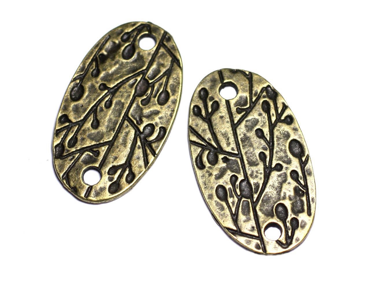 2pc - Apprêts Connecteurs Métal Bronze qualité Plaque Ovale gravée 38mm Feuilles - 8741140003668 