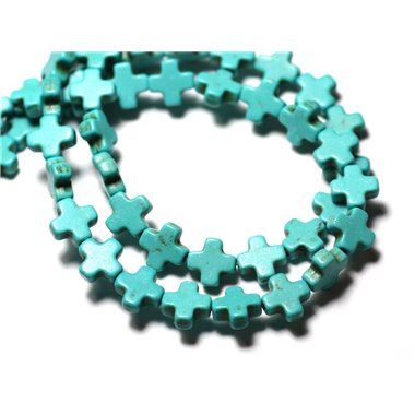 20pc - Perles Turquoise Synthèse reconstituée Croix 8mm Bleu Turquoise - 8741140008991 