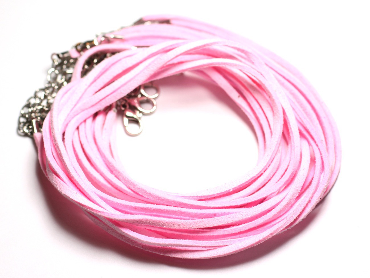 5pc - Colliers Tours de cou 45cm Suédine Rose clair 2x1mm   4558550008466 