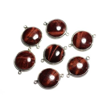 1pc - Connecteur Argent 925 et Pierre - Oeil de Taureau Rond 20mm - 4558550082381 