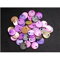 20pc - Breloques Pendentifs Nacre Ronds Palets 11mm Multicolores - 4558550002242 