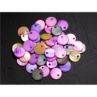 20pc - Breloques Pendentifs Nacre Ronds Palets 11mm Multicolores - 4558550002242 