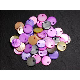 20pc - Mother of Pearl Pendants Charms Round Palets 11mm Multicolored - 4558550002242 