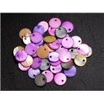 20pc - Breloques Pendentifs Nacre Ronds Palets 11mm Multicolores - 4558550002242 