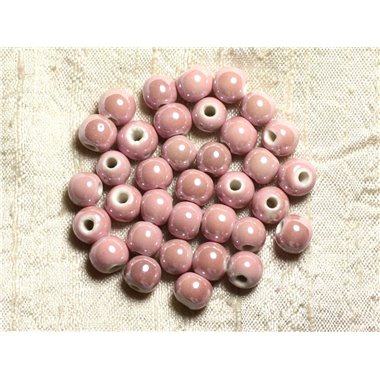 10pc - Perles Porcelaine Céramique Rose clair Boules 8mm   4558550007568 