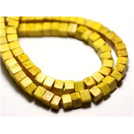 40pc - Perles Turquoise Synthèse reconstituée Cubes 4mm Jaune - 8741140009103 