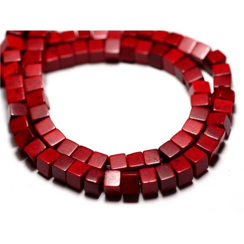 40pc - Perles Turquoise Synthèse reconstituée Cubes 4mm Rouge Bordeaux - 8741140009127 