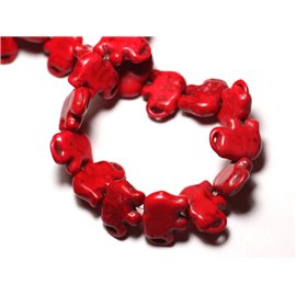 10pz - Perline sintetiche ricostituite Turchese Elefante 19mm Rosso - 8741140009325 
