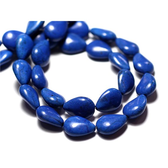 10pc - Perles Turquoise Synthèse reconstituée Gouttes 14x10mm Bleu nuit - 8741140009523 