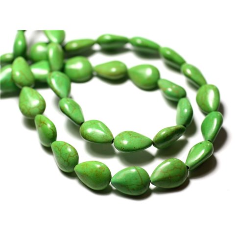 10pc - Perles Turquoise Synthèse reconstituée Gouttes 14x10mm Vert - 8741140010246 