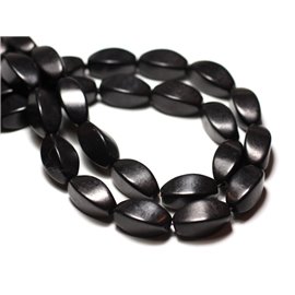 10Stk - Türkis Perlen Rekonstituierte Synthese Twisted Oliven Twist 18mm Schwarz - 8741140009745 