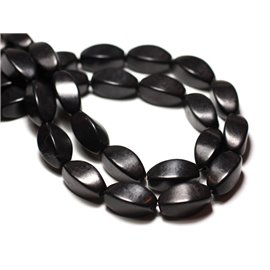 10pc - Turquoise Beads Synthesis reconstituted Twist Twisted Olives 18mm Black - 8741140009745 