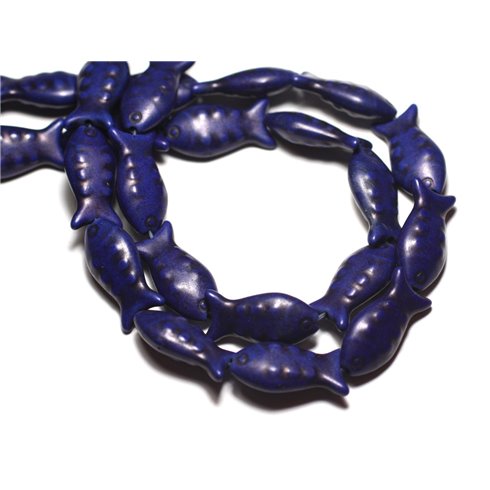 10pc - Perles Turquoise Synthèse reconstituée Poissons 24mm Bleu nuit - 8741140010062 
