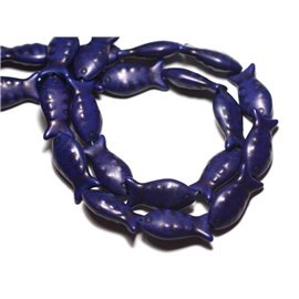 10 Stück - Türkisfarbene Perlen Rekonstituierte Synthese Fische 24mm Mitternachtsblau - 8741140010062 