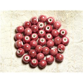 10st - Porselein Keramiek Kralen 8mm Ballen Koraal Roze Framboos - 4558550009456 