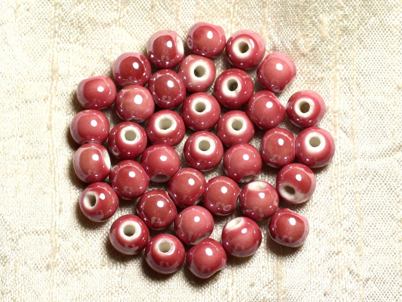 10pc - Perles Porcelaine Céramique Boules 8mm Rose Corail Framboise - 4558550009456 