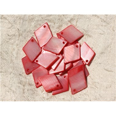 10pc - Breloques Pendentifs Nacre Losanges 21mm Rouge Rose - 4558550005243 