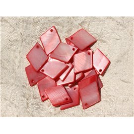 10pc - Mother of Pearl Pendants Charms Diamonds 21mm Red Pink - 4558550005243 