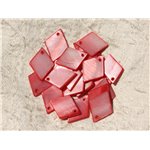 10pc - Breloques Pendentifs Nacre Losanges 21mm Rouge Rose - 4558550005243 