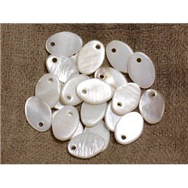 10Stk - Perlen Charms Anhänger Perlmutt Weiß Oval 14x10mm 4558550021090 