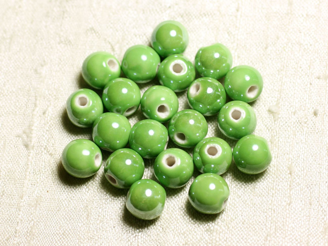 10pc - Perles Céramique Porcelaine Boules 10mm Vert Pomme irisé -  4558550088710 