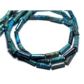 4pc - Stone Beads - Jasper Landscape Autumn Blue Turquoise Tubes 13x4mm - 8741140007741 