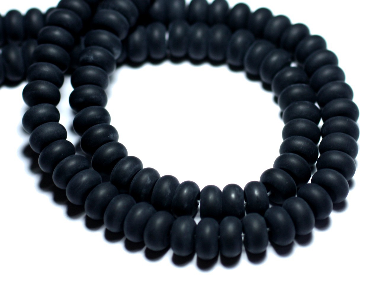10pc - Perles de Pierre - Onyx Noir Mat givré Rondelles 8x5mm -  8741140007888 