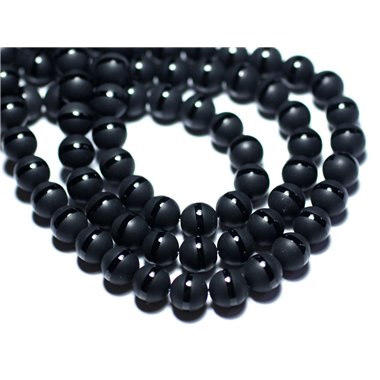 10pc - Perles de Pierre - Onyx Noir mat sablé givré Ligne Boules 6mm - 8741140007901 