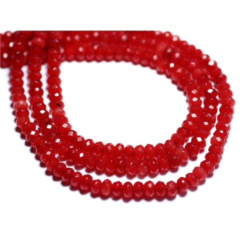 30pc - Perles de Pierre - Jade Rondelles Facettées 4x2mm Rouge orange vif - 8741140008090 