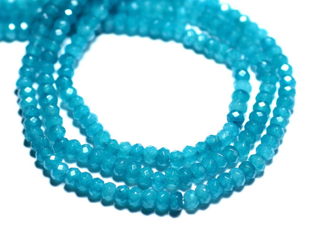 30pc - Perles de Pierre - Jade Rondelles Facettées 4x2mm Bleu Azur Paon Canard - 8741140008113 
