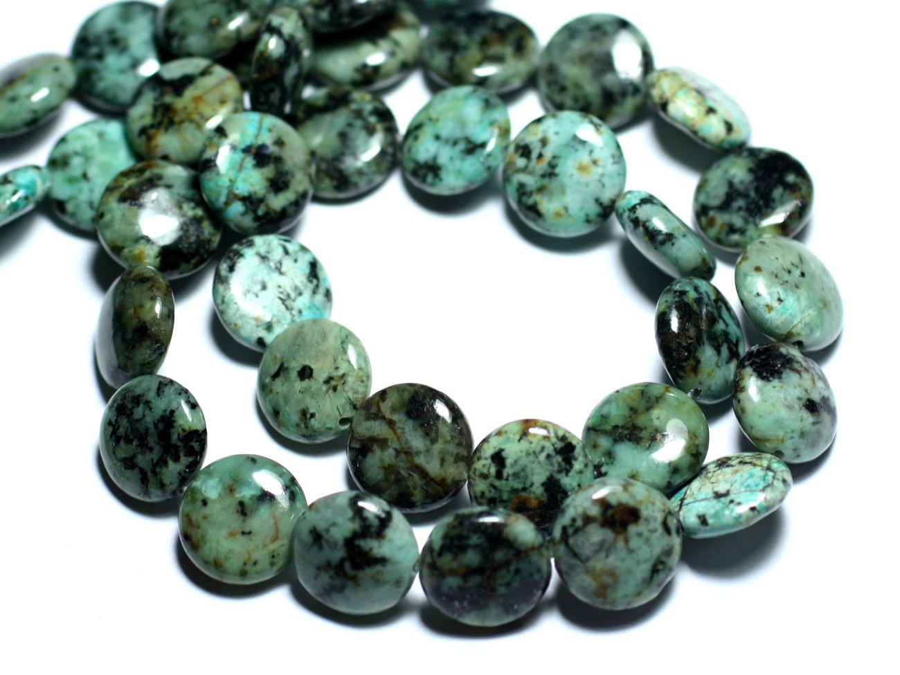 2pc - Perles de Pierre - Turquoise Afrique naturelle Palets 14mm - 8741140008014 
