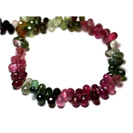 1pc - Perla de piedra - Turmalina Rosa Verde Negro Faceted Drop 5-6mm - 8741140008823 