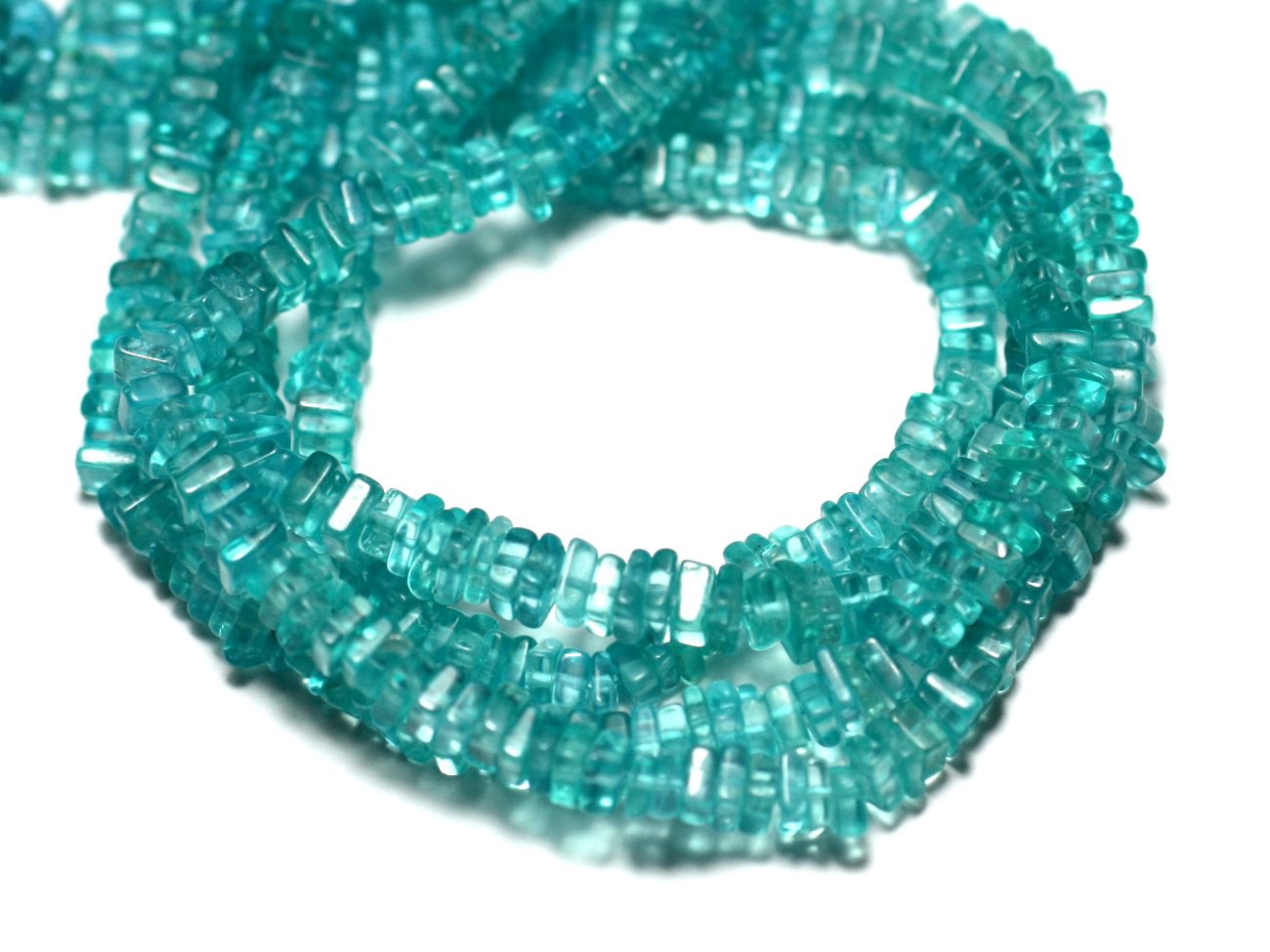 10pc - Perles de Pierre - Apatite Carrés Heishi 3-4mm - 8741140008878 