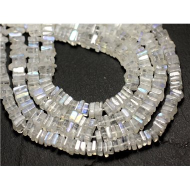 10pc - Perles de Pierre - Pierre de Lune blanche arc en ciel Carrés Heishi 3-4mm - 8741140008939 