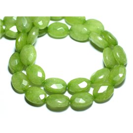 2pc - Stone Beads - Faceted Jade Oval 14x10mm Lime Green - 8741140008212 