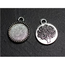 10pc - Silver plated Tree Pendants Holders for 14mm Round Cabochons - 8741140003576 