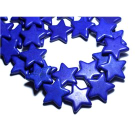 6Stk - Türkisfarbene Perlen Rekonstituierte Synthese Große Sterne 25mm Blau Mitternachtskönig - 8741140008380 