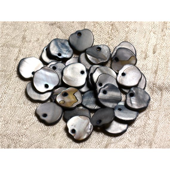 10pc - Perles Breloques Pendentifs Nacre Pommes 12mm Gris Noir   4558550006295 