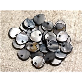 10pc - Pearls Charms Pendants Mother of Pearl Apples 12mm Gray Black 4558550006295 